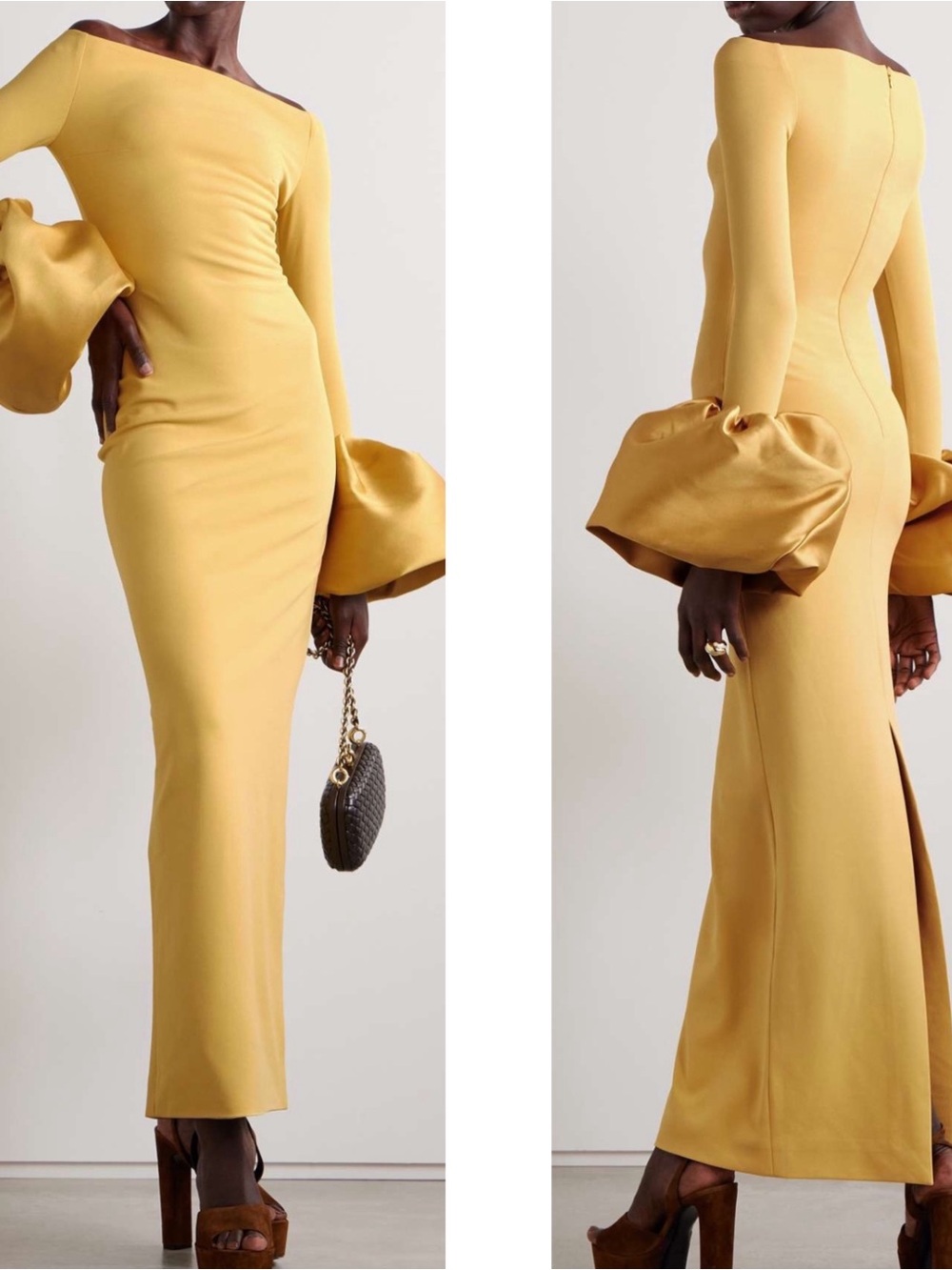 SOLACE LONDON Talia Long Sleeve Off the Shoulder Yellow Maxi Dress Size 4